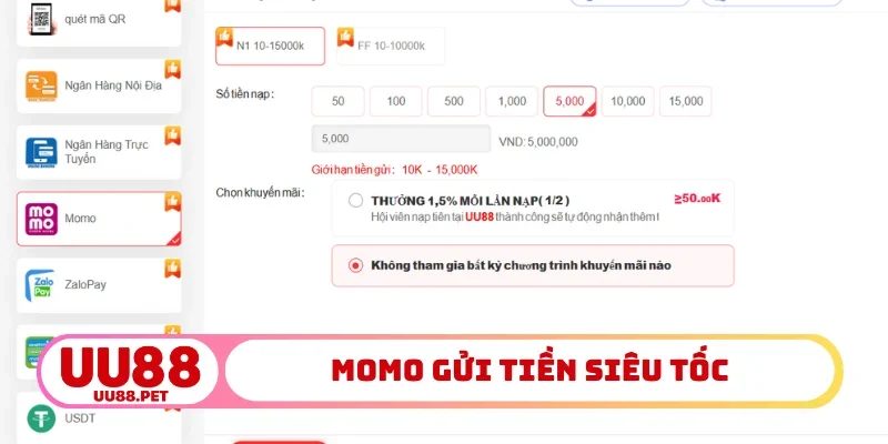 Momo gửi tiền siêu tốc